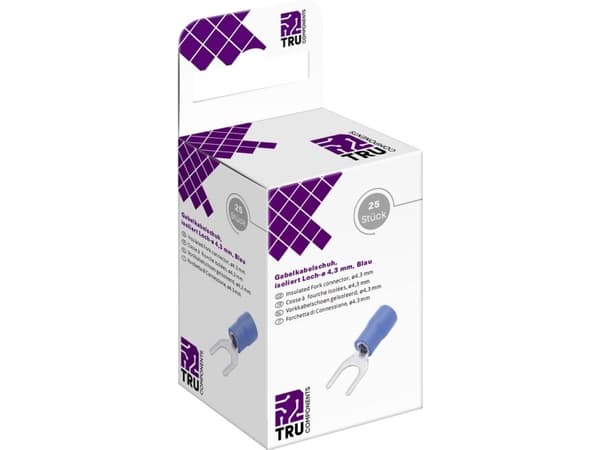 TRU COMPONENTS T2010C305 Gaffelkabelsko 1.5 mm² 2.5 mm² Hul-dia.=4.3 mm Delvist isoleret Blå 25 stk