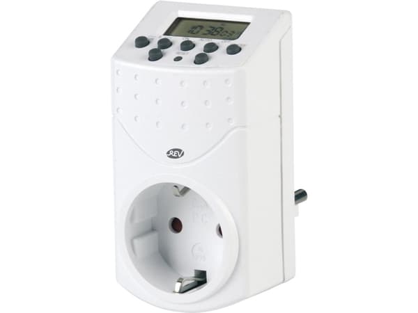 REV Timer, 24-timmars timer med barnskydd, Hvid, CE, 230 V, 50 Hz