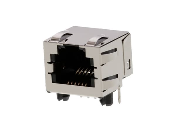 Molex 438600005 Modular Jack, Right-Angle, Low Profile, Inverted, Shielded, All Panel Grounding Tabs, 6/6