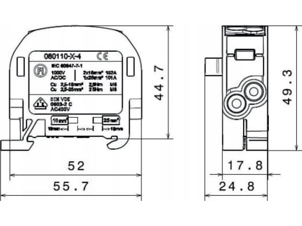 Simet-jakelulohko Al/Cu SCB 25 (80110) SIMBLOCK sininen 81501003 81501003