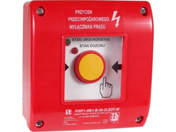 Spamel Käsikäyttöinen palontorjuntakytkin PWP1 (1NO ja 1NC) CNBOP-sertifikaatilla - 2LED vihreä/punainen 24VDC
