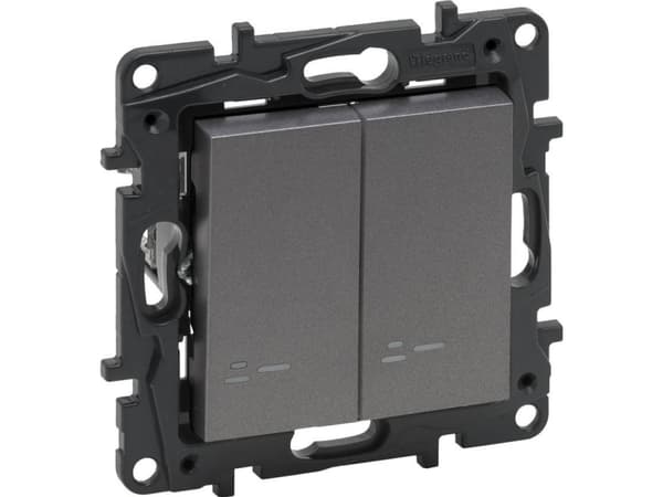 Legrand Niloe stegströmbrytare 863418 dubbel belyst stål