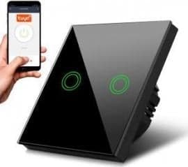 Maclean Light touch switch Maclean MCE714B double, SMART, Tuya APP, glass, black with round backlight button, 86x86mm
