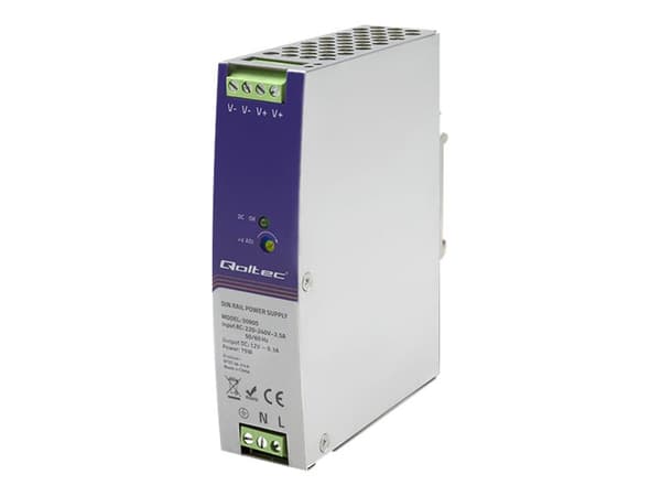 Qoltec - Strømforsyning (DIN-skinnemonterbar) - industrial, 12V, 6.3A - AC 220-240 V - 75 watt - sølv