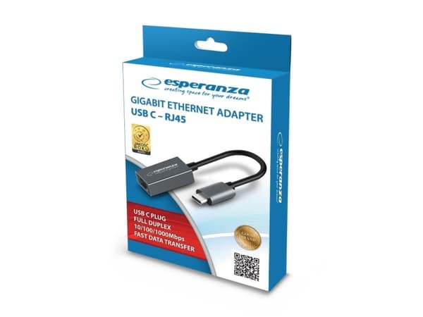 Esperanza ENA102, 10,100,1000 Mbit/s, 10/100/1000, IEEE 802.3, IEEE 802.3ab, IEEE 802.3u, Cat6, grafit, 1 styck