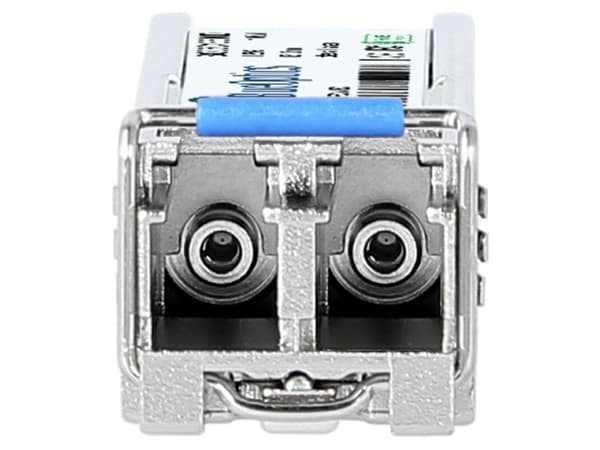HPE Aruba R9Q44A -yhteensopiva BlueOptics© SFP-lähetin yhden moodin Gigabitin nopeaan tiedonsiirtoon valokuituverkoissa. Tukee Gigabit Ethernet-, Fib