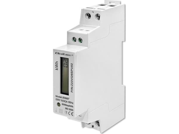 Qoltec Enfase elektronisk teller | energiforbruksmåler for DIN-skinne | 230V | LCD | 1P | Slank