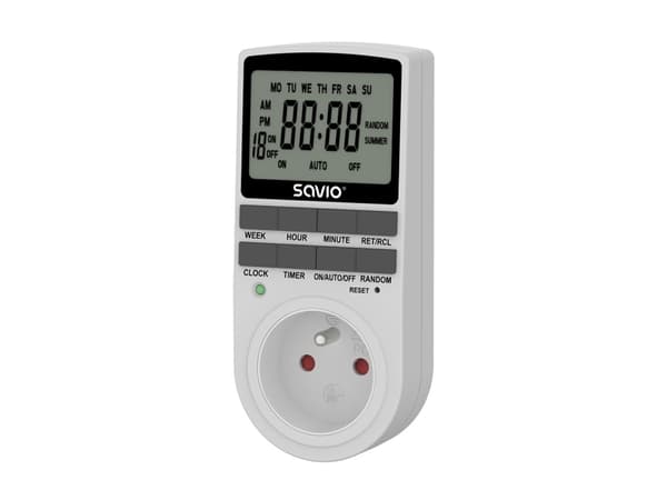 Savio AE-03, Päivittäinen/viikoittainen ajastin, Valkoinen, Digitaalinen, LCD, Painikkeet, 230 V