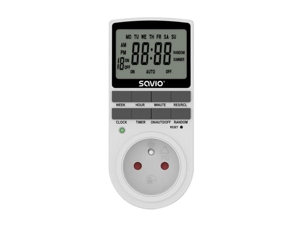 Savio AE-03, Päivittäinen/viikoittainen ajastin, Valkoinen, Digitaalinen, LCD, Painikkeet, 230 V