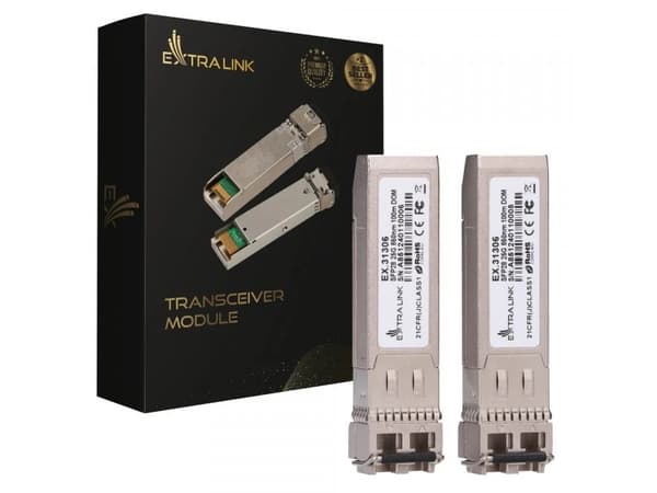 Šakotuvas Extralink SFP28 25G 2 vnt. | SFP28 Module | 25Gbps, LC/UPC Duplex, 850nm, 100m, multi mode, DOM