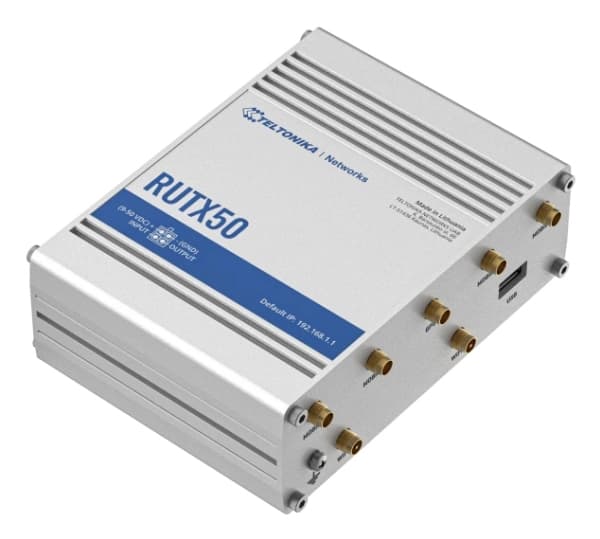 Teltonika RUTX50 - Langaton reititin - WWAN 4-porttinen kytkin - 1GbE, DNP3 - Wi-Fi 5 - 2,4 GHz - 3G, 4G, 5G - DIN-kiskoon asennettava, pinta-asennet