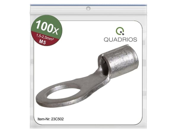 Quadrios 23C502 Ringplintar Tvärsnitt (max.)=2,5 mm² Håldiameter =5,3 mm Oisolerade 100 st
