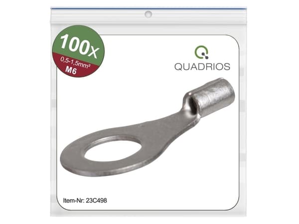 Quadrios 23C498 Ringkabelsko Tværsnit (max.)=1.5 mm² Hul-dia.=6.5 mm Uisoleret 100 stk