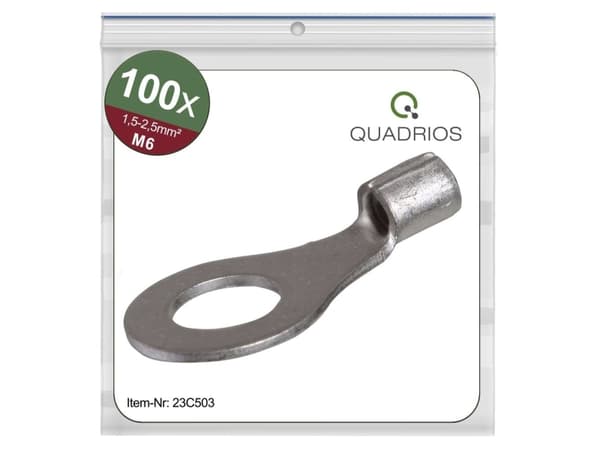 Quadrios 23C503 Ringkabelsko Tværsnit (max.)=2.5 mm² Hul-dia.=6.5 mm Uisoleret 100 stk