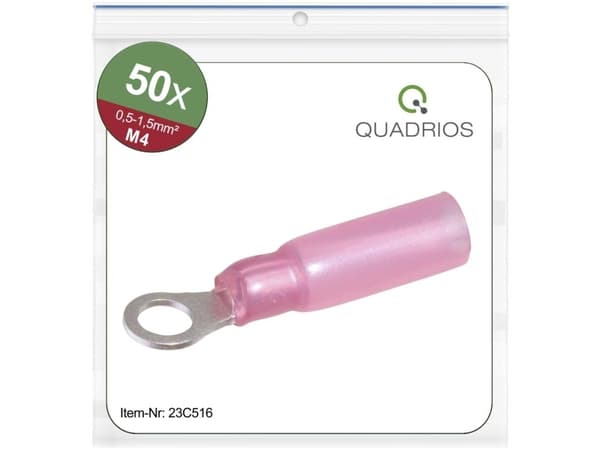 Quadrios 23C516 Ringkabelsko Tværsnit (max.)=1.5 mm² Hul-dia.=4.3 mm Delvist isoleret Rød 50 stk