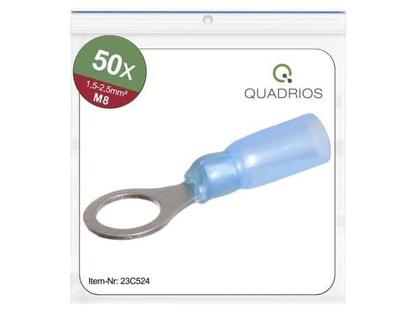 Quadrios 23C524 Ringkabelsko Tværsnit (max.)=2.5 mm² Hul-dia.=8.5 mm Delvist isoleret Blå 50 stk