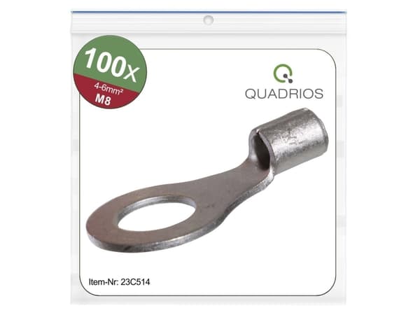 Quadrios 23C514 Ringkabelsko Tværsnit (max.)=6 mm² Hul-dia.=8.5 mm Uisoleret 100 stk