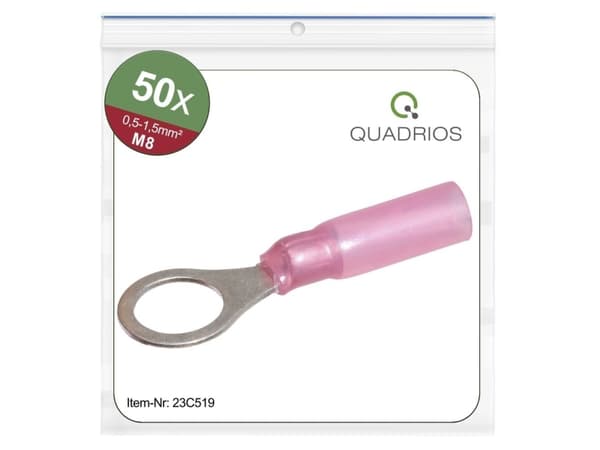 Quadrios 23C519 Ringkabelsko Tværsnit (max.)=1.5 mm² Hul-dia.=8.5 mm Delvist isoleret Rød 50 stk