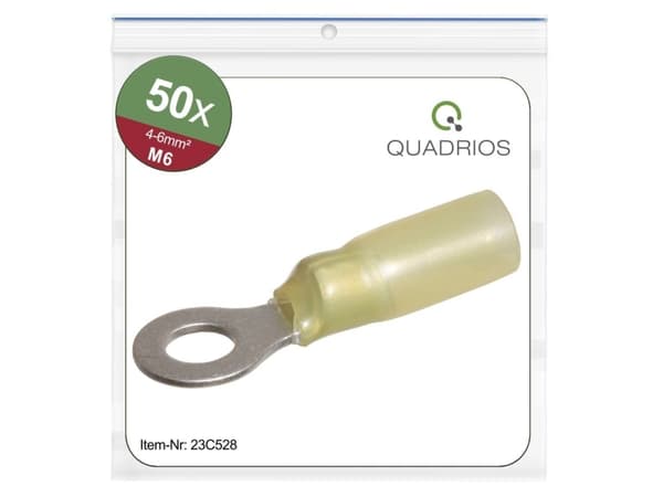 Quadrios 23C528 Ringkabelsko Tværsnit (max.)=6 mm² Hul-dia.=6.5 mm Delvist isoleret Gul 50 stk