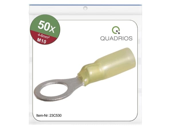 Quadrios 23C530 Ringkabelsko Tværsnit (max.)=6 mm² Hul-dia.=10.5 mm Delvist isoleret Gul 50 stk