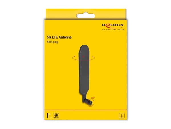 Delock - Antenne - 5G, LTE, SMA plug, rotatable, with tilt joint - Smart Home - 3 dBi - rundtstrålende - svart