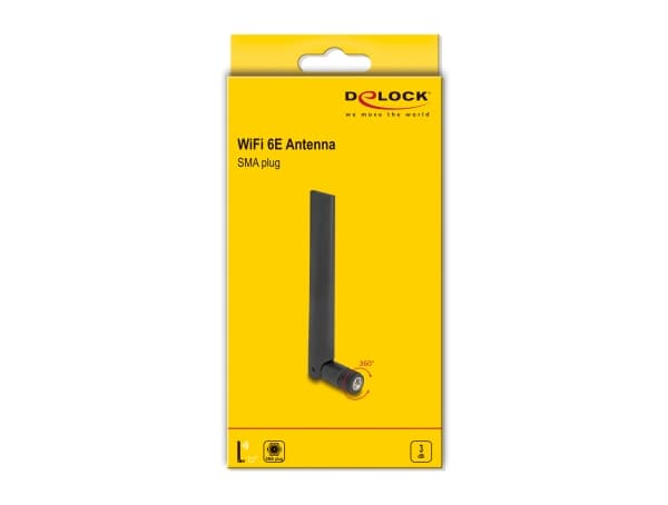 Delock - Antenne - SMA plug, with tilt joint, WiFi 6E, - dipol - WLAN - 3 dBi - rundtstrålende - svart