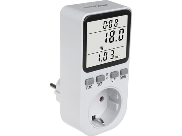 GreenBlue GB364 E Energimåler, wattmåler, Type E, 220-240 V AC, 50 Hz, Maks. Last 16A, IP20, Integrert batteri, Europeisk plugg