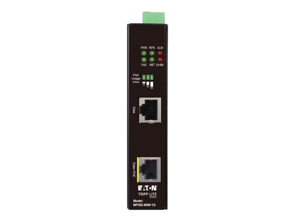 Tripp Lite NPOEI-60W-1G, Gigabit Ethernet, 1000 Mbit/s, IEEE 802.3af, IEEE 802.3at, IEEE 802.3bt, Sort, Taiwan, 24 - 57 V