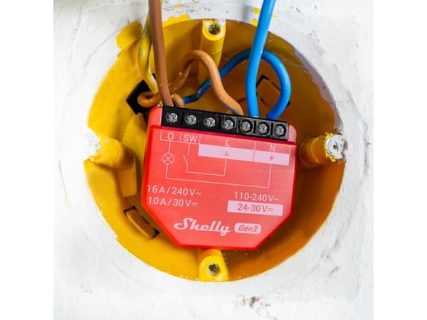 Shelly 1PM Gen3, Smart strömställare, Trådlös, Plast, 30 m, 50 m, Röd