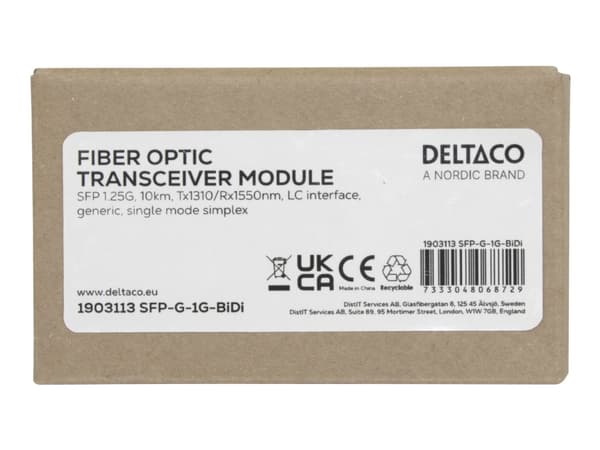 DELTACO - SFP (mini-GBIC) transceivermodul - 1.25GbE - 1000Base-LX - LC-enkeltmodus - opp til 10 km - 1310 (TX) / 1550 (RX) nm