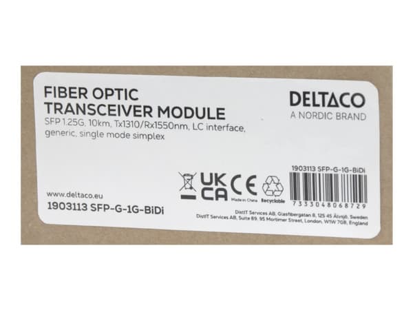 DELTACO - SFP (mini-GBIC) transceivermodul - 1.25GbE - 1000Base-LX - LC-enkeltmodus - opp til 10 km - 1310 (TX) / 1550 (RX) nm