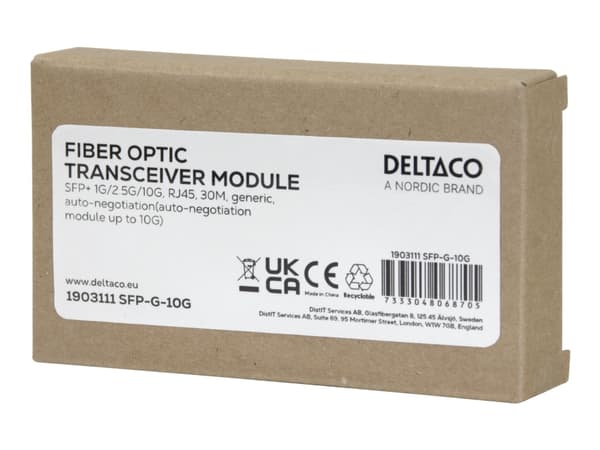 DELTACO - SFP+ sändar/mottagarmodul - 10GbE - 10GBase-T - RJ-45 - upp till 30 m