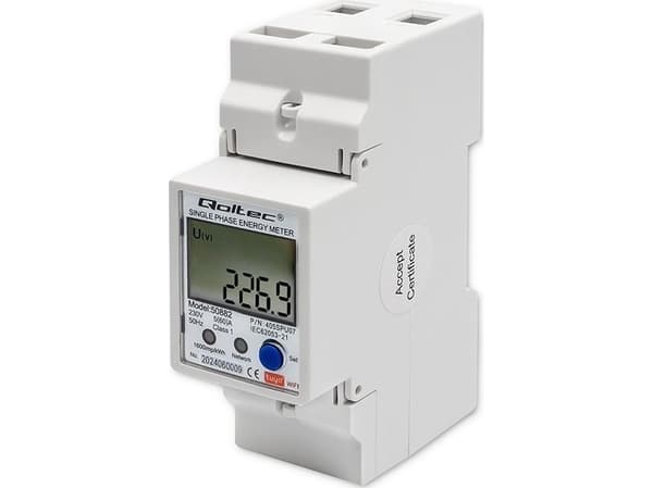 Qoltec yksivaiheinen elektroninen energiamittari | DIN-kisko | 230V | LCD | Wi-fi