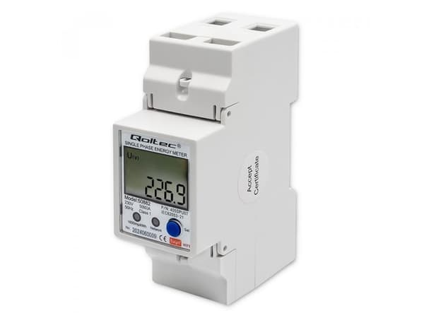 Qoltec yksivaiheinen elektroninen energiamittari | DIN-kisko | 230V | LCD | Wi-fi
