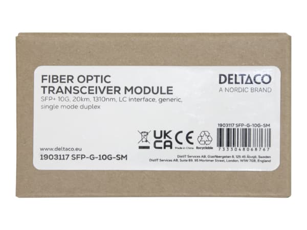 DELTACO - SFP+ sändar/mottagarmodul - 10GbE - 10GBase-LR - LC enkelläge - upp till 20 km - 1310 nm