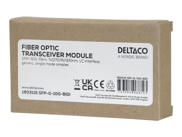 Deltaco SFP+ 10G, 10 km, Tx1270/Rx1330nm, LC-gränssnitt, Generisk, singlemode simplex, Fiberoptik, 10000 Mbit/s, SFP+, LC, 10000 m, 1270 nm