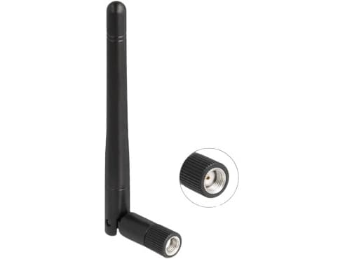 Delock - Antenne - WLAN 802.11 ac/ax/a/b/g/n, RP-SMA plug, with tilt joint - 2 dBi - rundtstrålende - svart