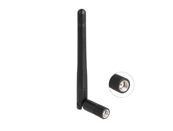 Delock - Antenne - WLAN 802.11 ac/ax/a/b/g/n, RP-SMA plug, with tilt joint - 2 dBi - rundtstrålende - svart