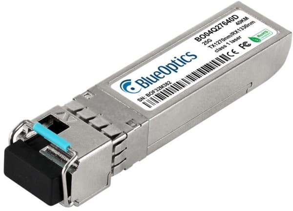 Yhteensopiva Mellanox SFP28-25G-BX-U-40KM BlueOptics BO04Q27640D SFP28 Bidi Transceiver, LC-Simplex, 25GBASE-BX-U, yksimuotokuitu, TX1270nm/RX1330nm,