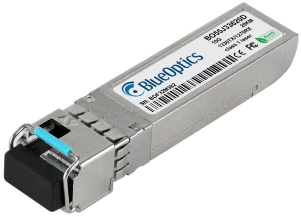Yhteensopiva QLogic SFP-10G-BX-D BlueOptics BO55J33620D SFP+ Bidi Transceiver, LC-Simplex, 10GBASE-BX-D, yksimuotokuitu, TX1330nm/RX1270nm, 20KM, DDM