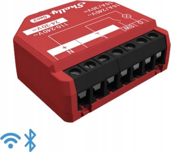 Shelly 1PM Gen3 - WiFI relæ med effektmåling (24VDC/230VAC)