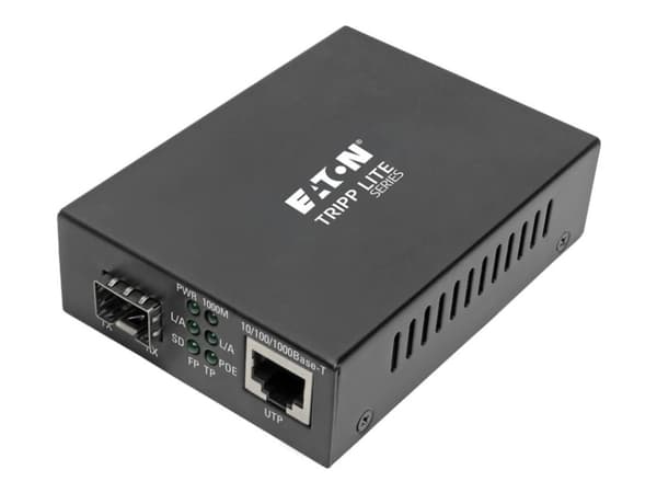 Eaton Tripp Lite Series Gigabit SFP Fiber to Ethernet Media Converter, POE+, International Power Cables, 10/100/1000 Mbps - Fibermediekonverterare -