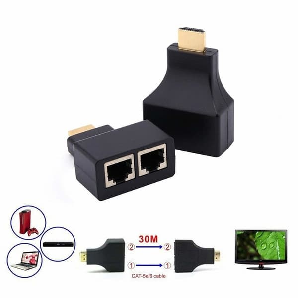2x HDMI til RJ45 Dual Port forlenger opptil 30m