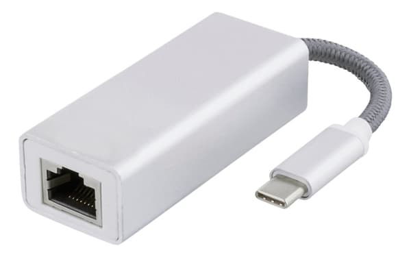 DELTACO USB-C-nettverksadapter, Gigabit, RJ45, hvit pose, sølv Hvit