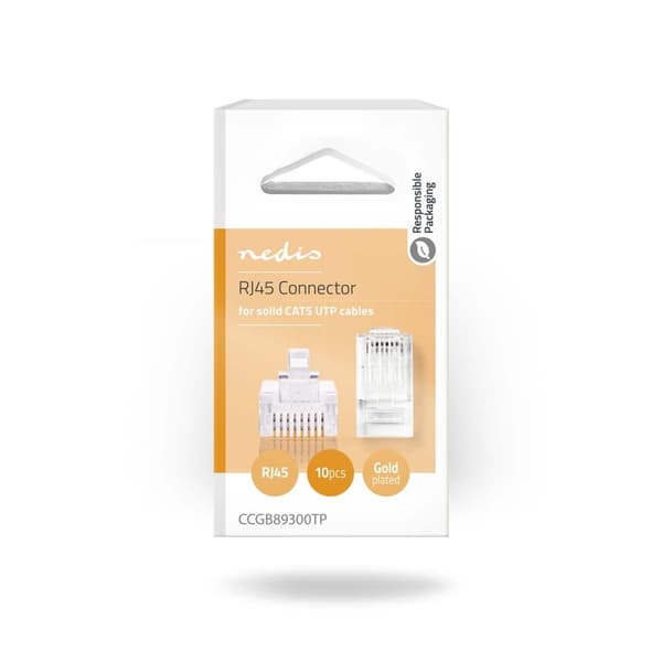 Nedis RJ45-kontakt | Hane | Solid UTP CAT5e | Rak | Guldplaterad | 10 st. | PVC | Transparent | Låda