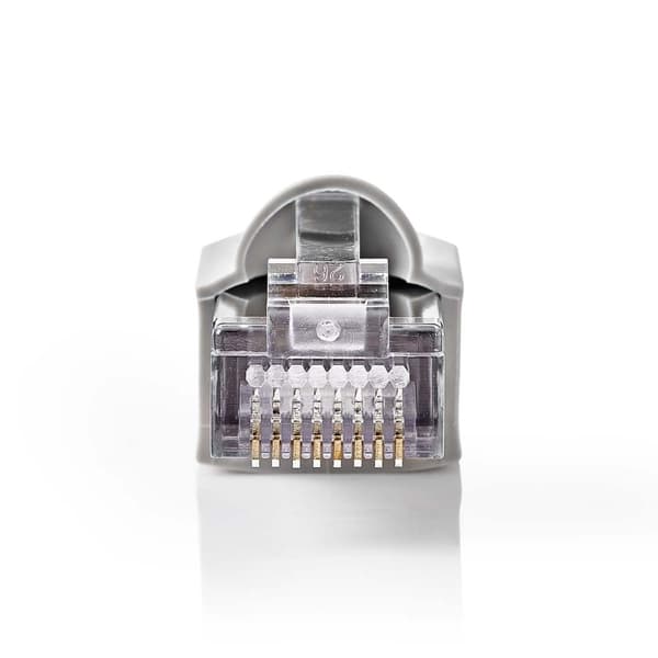 Nedis RJ45-stik | Han | Solid UTP CAT5 | Lige | Guldplateret | 10 stk. | PVC | Gennemsigtig / Grå | Box