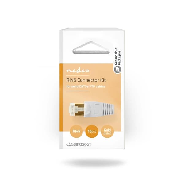 Nedis RJ45-stik | Han | Solid UTP CAT5 | Lige | Guldplateret | 10 stk. | PVC | Gennemsigtig / Grå | Box