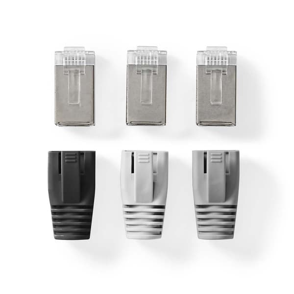 Nedis RJ45-kontakt | RJ45 Pass Through | Solid/Stranded FTP CAT6 | Rett | Gull belagt | 10 stk. | PVC | Grå / Hvit / Sort | Boks
