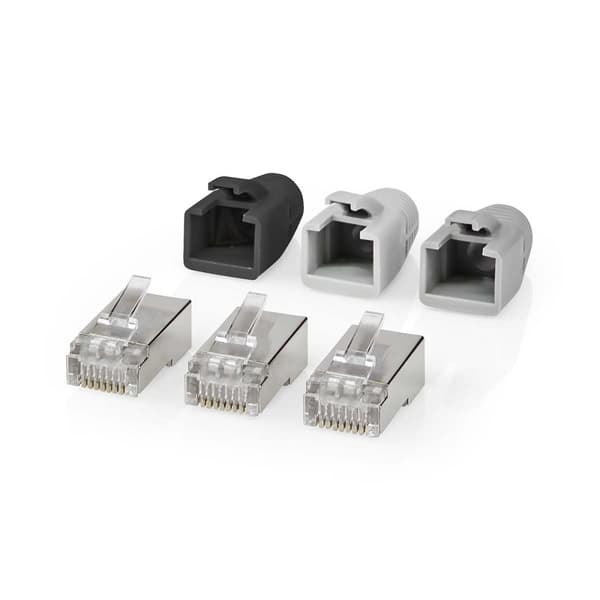 Nedis RJ45-kontakt | RJ45 Pass Through | Solid/Stranded FTP CAT6 | Rett | Gull belagt | 10 stk. | PVC | Grå / Hvit / Sort | Boks