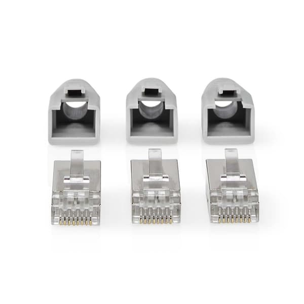 Nedis RJ45-kontakt | RJ45 Pass Through | Solid/Stranded FTP CAT6 | Rett | Gull belagt | 10 stk. | PVC | Grå / Hvit / Sort | Boks